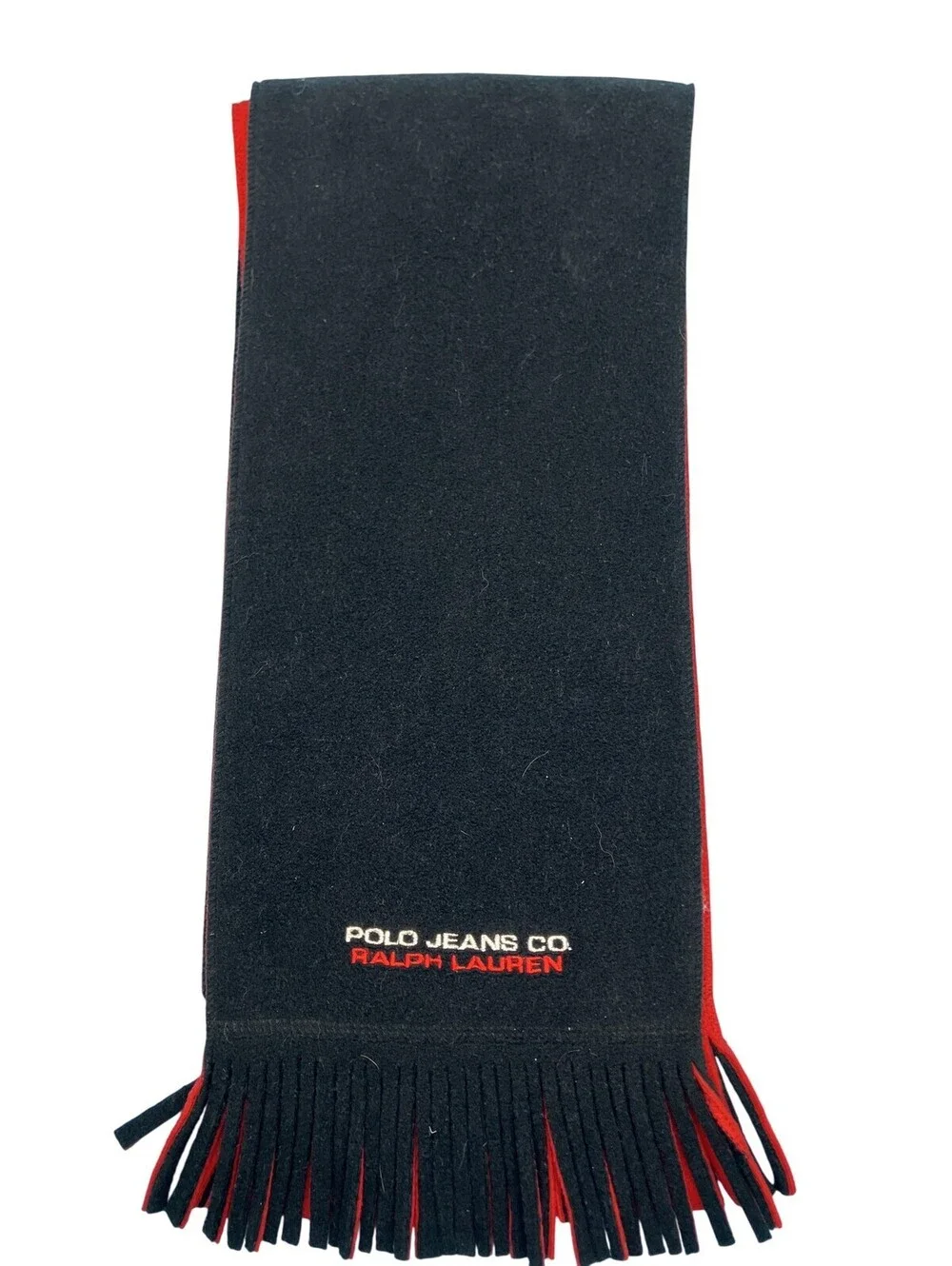 Polo Jeans Co. Ralph Lauren Scarf Mens One Size Black Fleece Fringe Neck Warmer
